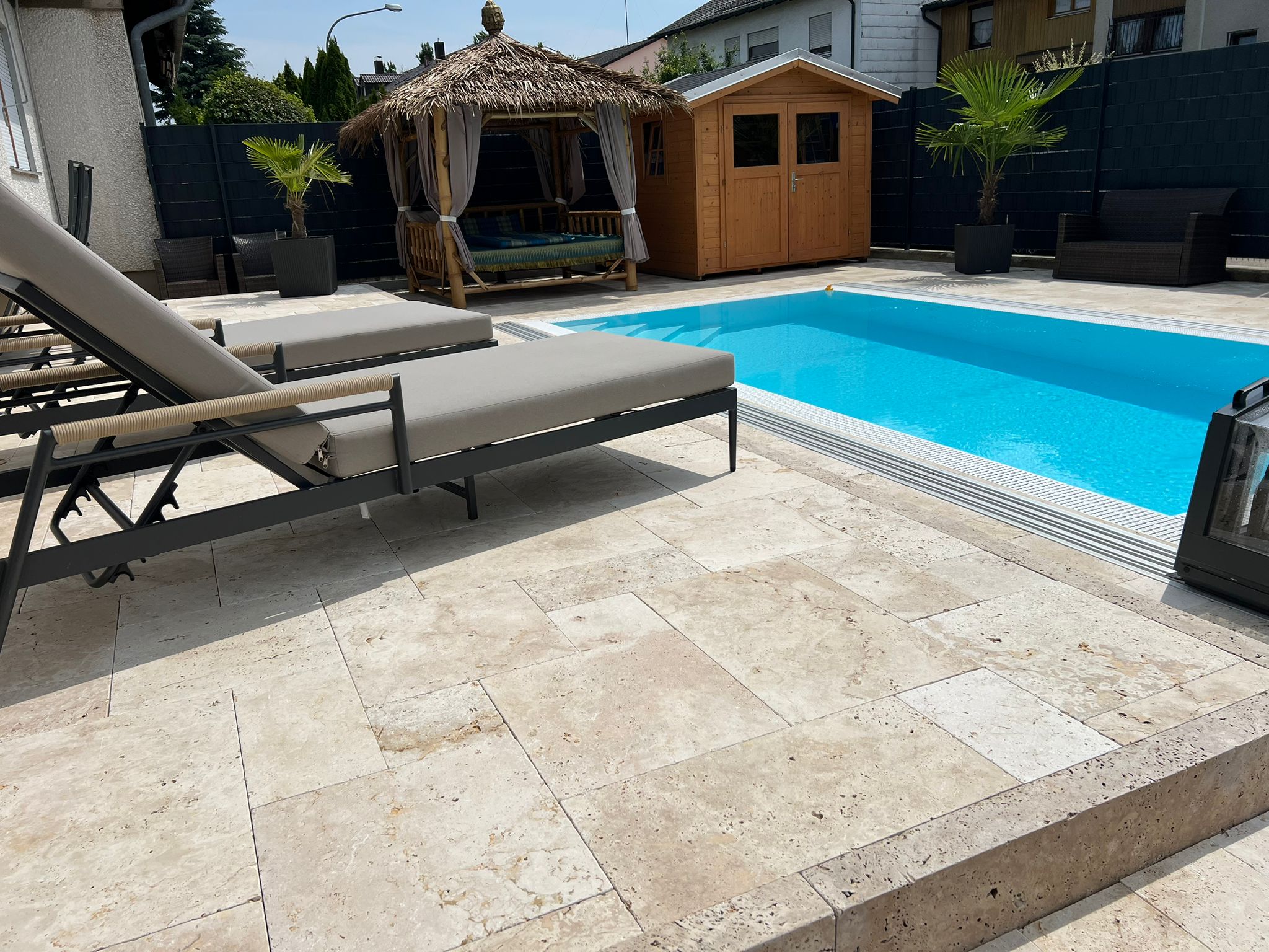 Travertin Classic Poolplatten / Poolumrandung 61 × 33 × 3 cm – Bullnose, getrommelt – Bild 3
