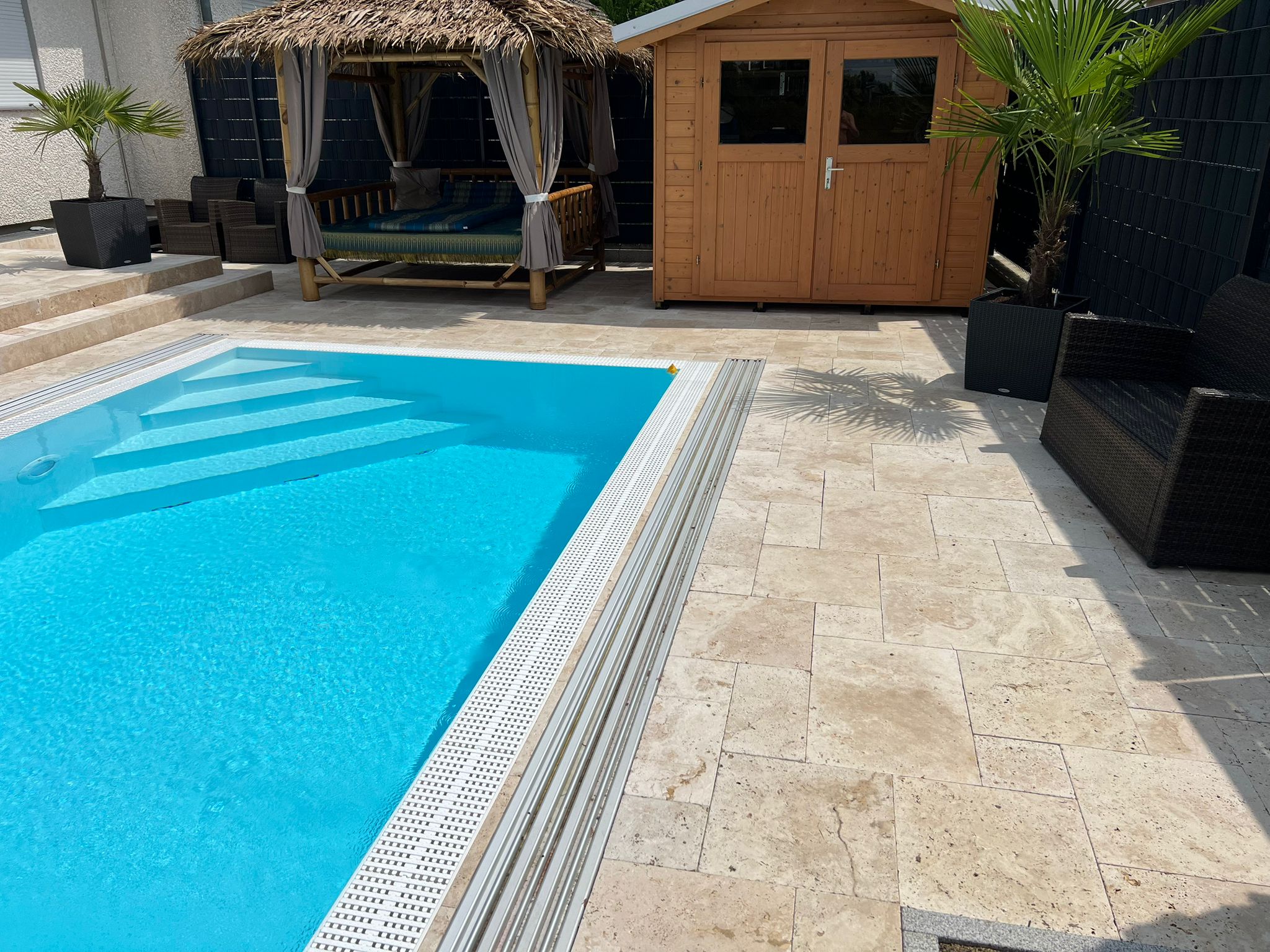 Travertin Classic Poolplatten / Poolumrandung 61 × 33 × 3 cm – Bullnose, getrommelt – Bild 2