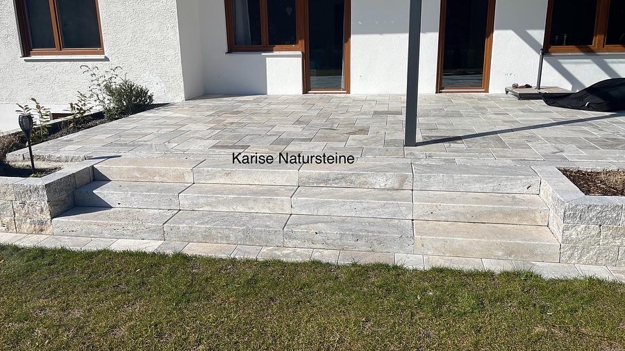 Travertin Silver Blockstufe 100x35x15 cm – getrommelt, massive Naturstein Gartenstufe – Bild 2