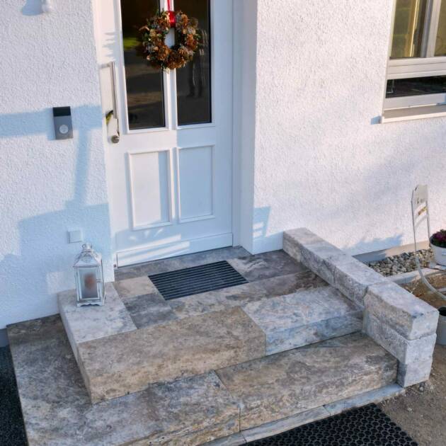 Travertin Silver Blockstufe 100x35x15 cm – getrommelt, massive Naturstein Gartenstufe