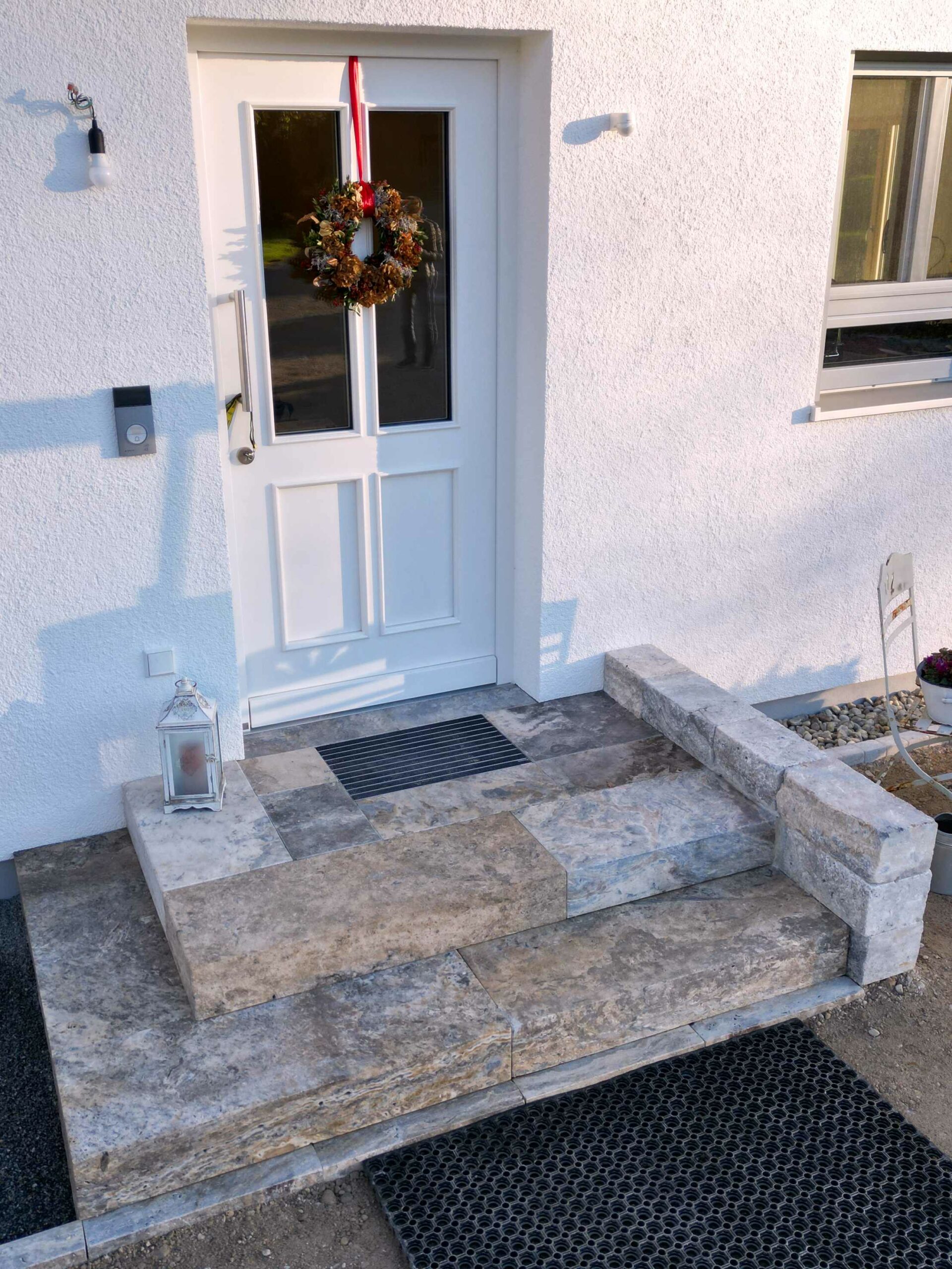 Travertin Silver Blockstufe 100x35x15 cm – getrommelt, massive Naturstein Gartenstufe
