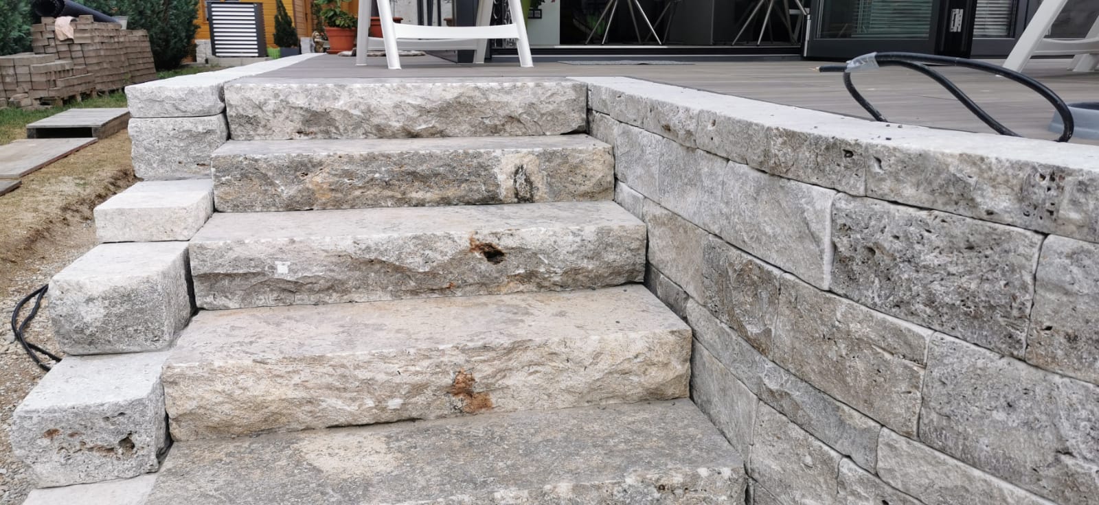 Travertin Silver Blockstufe 100x35x15 cm – getrommelt, massive Naturstein Gartenstufe – Bild 5