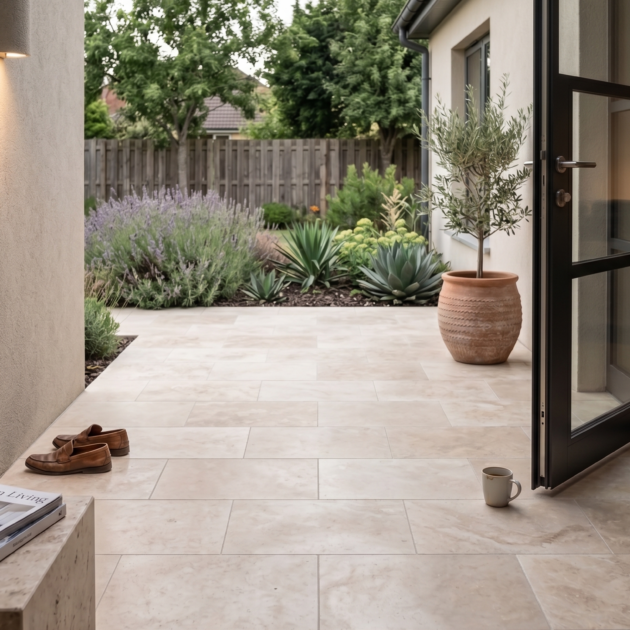 Travertin Light Terrassenplatten 61×40,6×3 cm – getrommelt, hell sortiert
